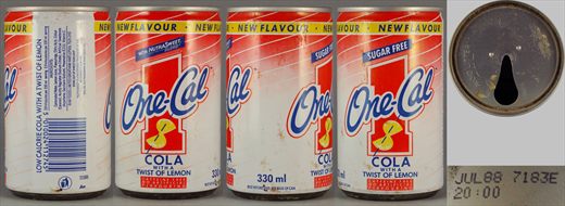One-Cal Cola with a Twist of Lemon 330ml 1988