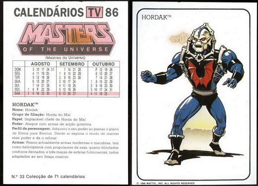 Calendarios TV 86 - Masters of the Universe 33 1986