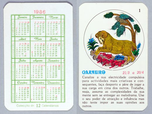 Coleccao de 12 Calendarios 01 1986