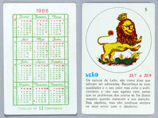 Coleccao de 12 Calendarios 05 1986