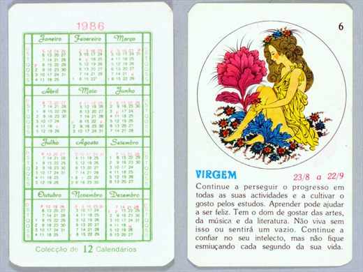 Coleccao de 12 Calendarios 06 1986
