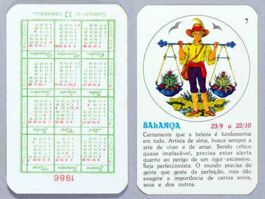 Coleccao de 12 Calendarios 07 1986