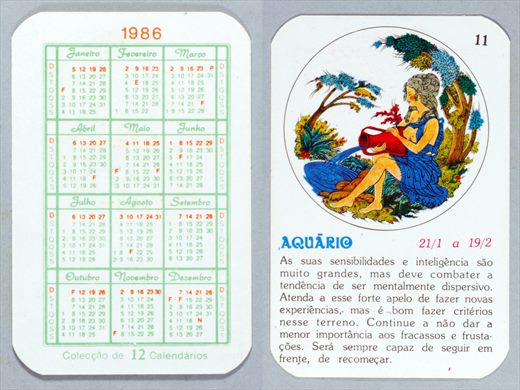 Coleccao de 12 Calendarios 11 1986