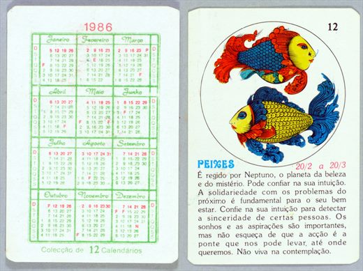 Coleccao de 12 Calendarios 12 1986