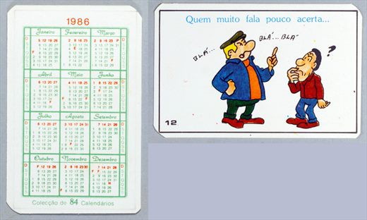 Coleccao de 84 Calendarios 12 1986