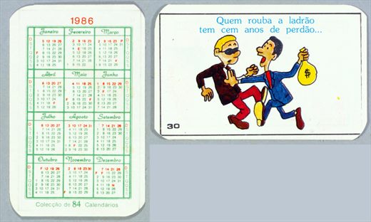 Coleccao de 84 Calendarios 30 1986