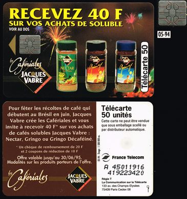 France Telecom - Les Caferiales Jackques Vabre - Telecarte 50 1994-05