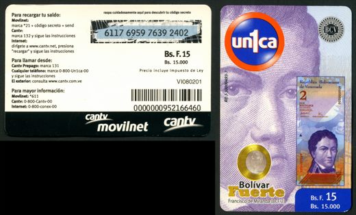 CANTV - Bolivar Fuerte - 15000Bs 15BsF 0000000952166460