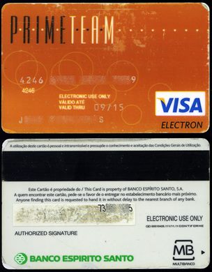 Banco Espirito Santo Prime Team Visa Electron 2015-09
