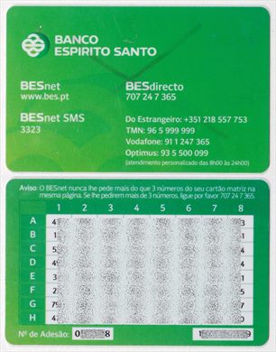 Banco Espirito Santo cartao de codigos