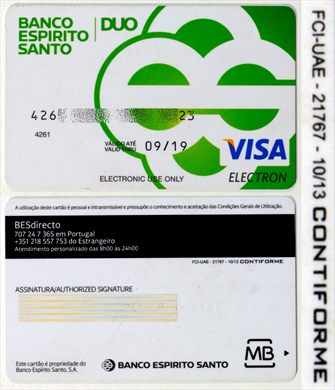 Banco Espirito Santo DUO Visa Electron 2019-09