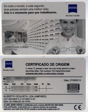Zeiss certificado de origem