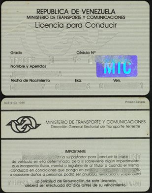 Ministerio de Transporte y Comunicaciones - Licencia para Conducir (Venezuela)