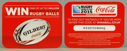 Coca-Cola - Cartao sorteio Rugby World Cup 2015