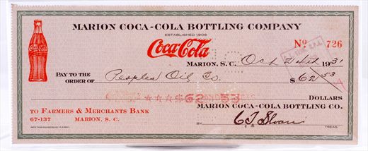Coca-Cola - Cheque - Marion Coca-Cola Bottling Co 2