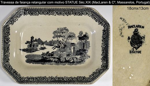 Travessa de faianca retangular com motivo STATUE Sec.XIX (MacLaren Co Massarelos)