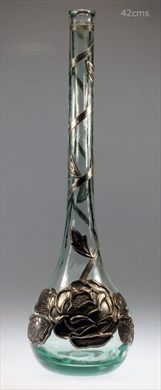 Jarra de vidro cristalino e estanho 42cms