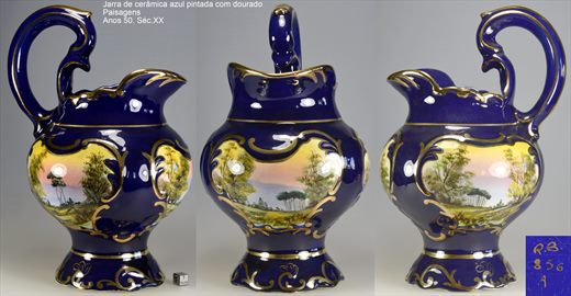 Jarro ceramica azul pintada com dourado - Paisagens (anos 50 sec.XX)