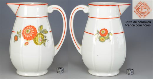 Jarro ceramica branca com flores (Electro Ceramica Portugal)