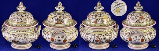 Pote com tampa em porcelana pintada a mao Conimbriga