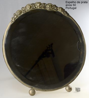 Espelho prata redondo com pes anos 50 (Portugal)