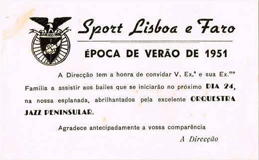 Sport Lisboa e Faro - Convite Epoca de Verao de 1951