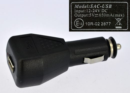 SAC-USB Carregador USB Automovel 12-24V 5V 650mA