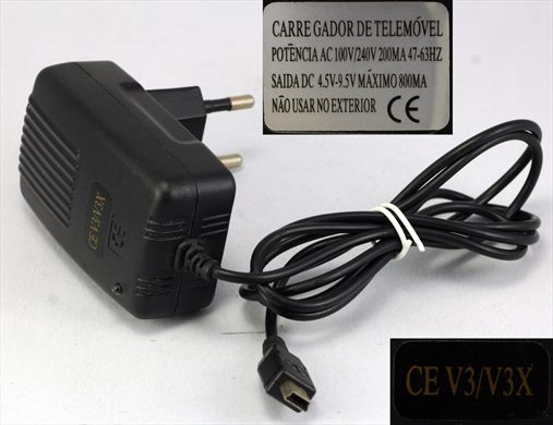 Carregador de Telemovel CE V3-V3X (100-240V 4.5-9.5V 800mA)