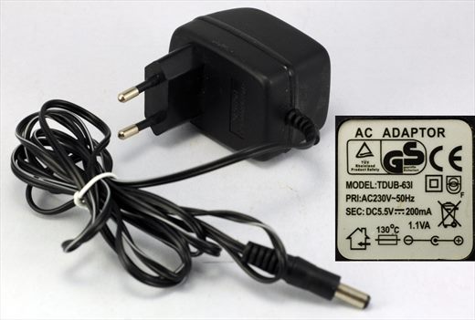 AC Adaptor TDUB-63I (230V 5.5V 200mA)