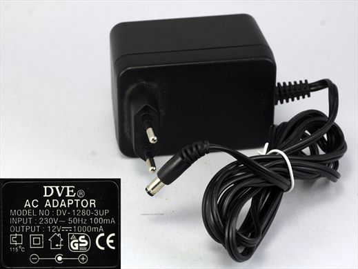 DVE AC Adaptor DV-1280-3UP (230V 12V 1000mA)