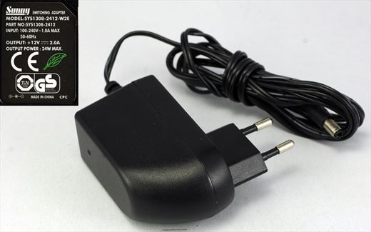 Sunny Switching Adapter SYS1308-2412-W2E (100-240V 12V 2.0A)