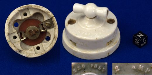 Interruptor de parede de porcelana redondo com manipulo balaustre