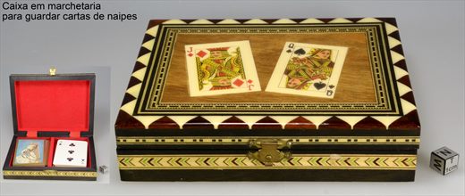 Caixa em marchetaria para cartas de naipes