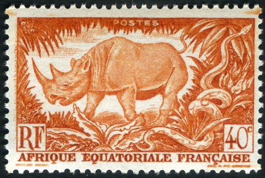 Africa Equatorial Francesa (Colonia) - 1947 - Rinoceronte Negro e Piton - 40C