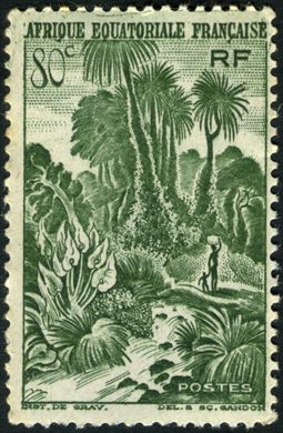 Africa Equatorial Francesa (Colonia) - 1947 - Paisagem com Palmeiras e Anturios - 80C
