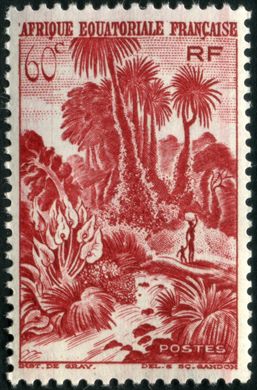 Africa Equatorial Francesa (Colonia) - 1947 - Paisagem com Palmeiras e Anturios - 60C