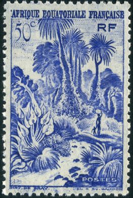 Africa Equatorial Francesa (Colonia) - 1947 - Paisagem com Palmeiras e Anturios - 50C