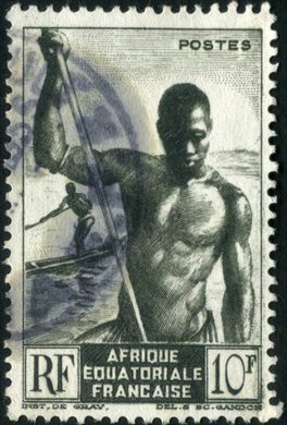 Africa Equatorial Francesa (Colonia) - 1947 - Pirogueiro no Rio - 10F