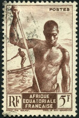 Africa Equatorial Francesa (Colonia) - 1947 - Pirogueiro no Rio - 5F