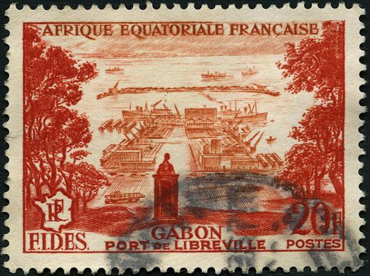 Africa Equatorial Francesa (Colonia) - 1956 - FIDES Porto de Libreville Gabao - 20F