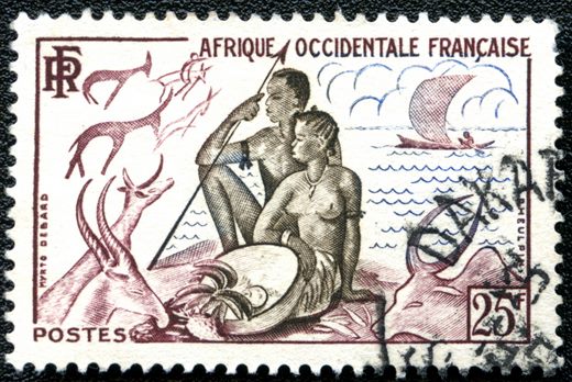 Africa Ocidental Francesa (Colonia) - 1947 - Cena Nativa e Pinturas Rupestres - 25F