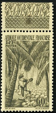 Africa Ocidental Francesa (Colonia) - 1947 - Colheita de Cocos - 60C