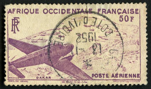 Africa Ocidental Francesa (Colonia) - 1947 - Aviao sobre Dakar Senegal - 50F