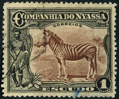 Niassa (Colonia Portuguesa) - 1921 - Zebra e Nativo - 1Esc