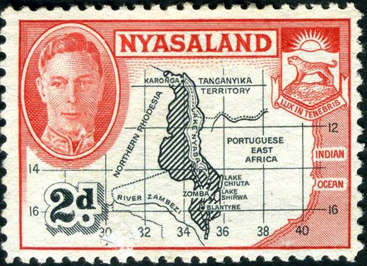 Niassalandia (Colonia Britanica) - 1945 - Jorge VI Mapa Niassalandia - 2D