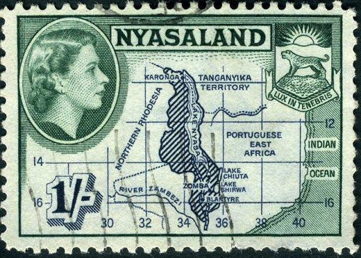 Niassalandia (Colonia Britanica) - 1953 - Isabel II Mapa Niassalandia - 1S