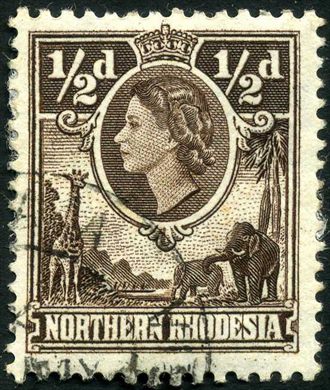 Rodesia do Norte (Protetorado Britanico) - 1953 - Rainha Isabel II e Animais - 0.5D