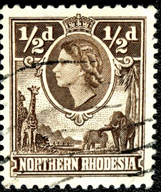 Rodesia do Norte (Protetorado Britanico) - 1953 - Rainha Isabel II e Animais - 0.5D