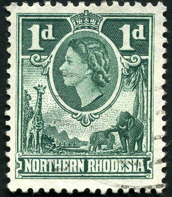 Rodesia do Norte (Protetorado Britanico) - 1953 - Rainha Isabel II e Animais - 1D