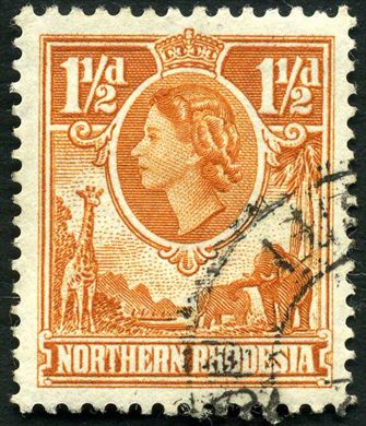 Rodesia do Norte (Protetorado Britanico) - 1953 - Rainha Isabel II e Animais - 1.5D